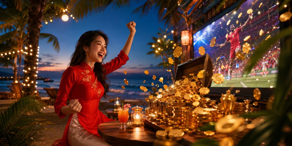 Khung cảnh Phú Quốc với người mặc áo dài đang xem trang cá cược casino trực tuyến